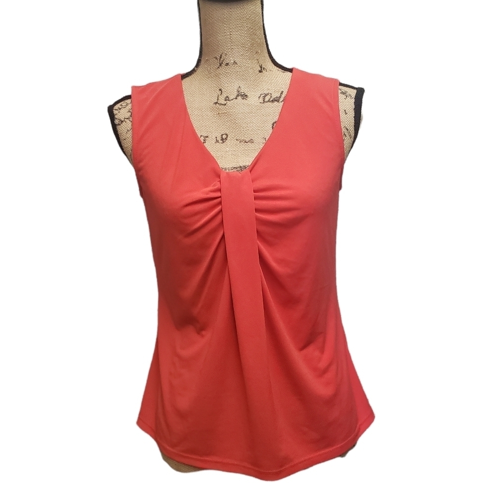 Kasper Ruched Red Sleeveless Blouse Petite Small